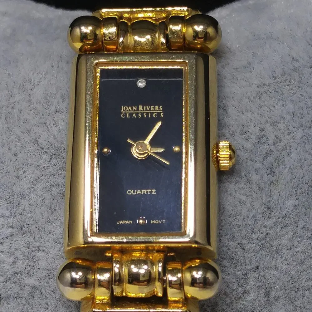 Vintage Joan Rivers Classics Gold Plated Quartz Watch Black Face